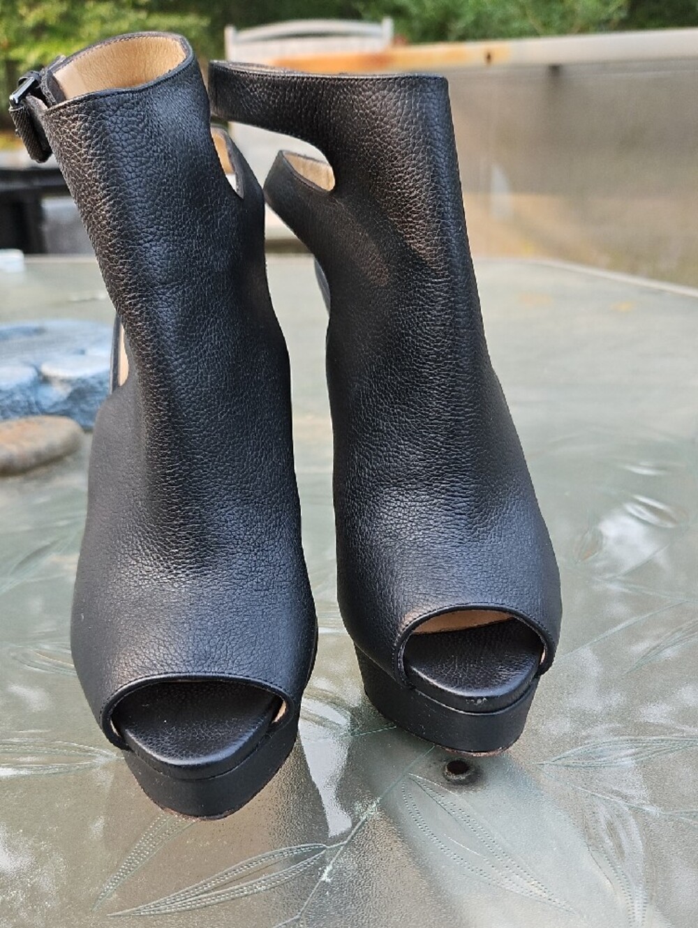 Christian Louboutin Black Peep-Toe Platform Slingback Heels - Picture 5 of 6